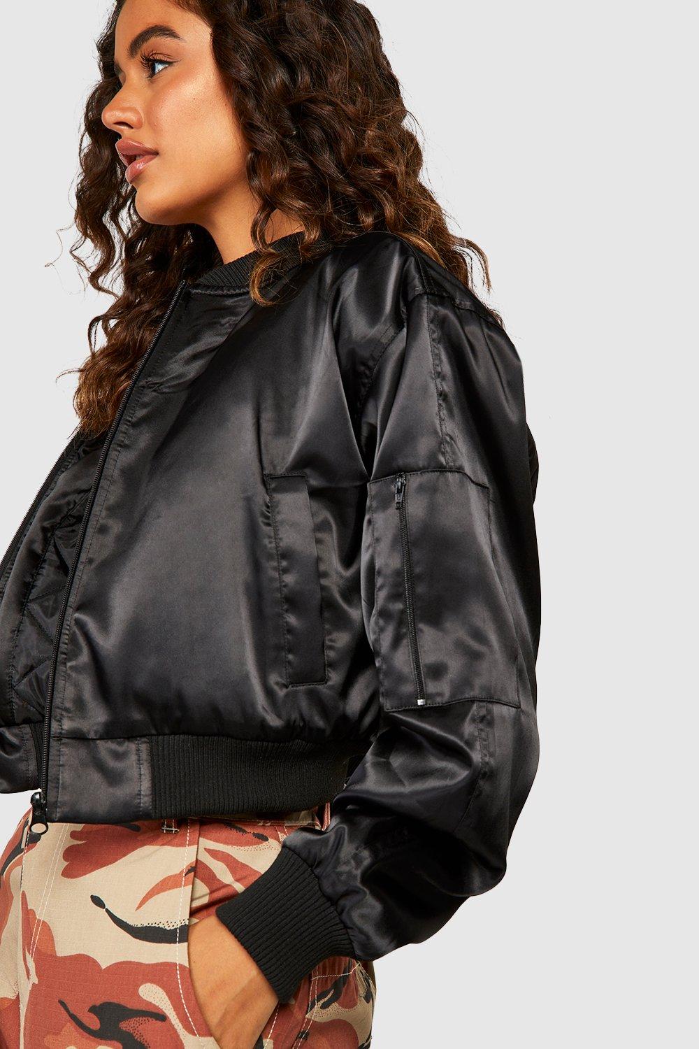 Cropped satin bomber jacket sale