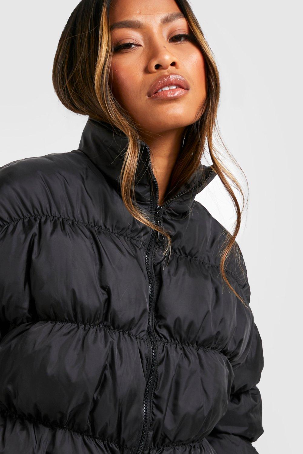 Black quilted shop puffer jacket women's