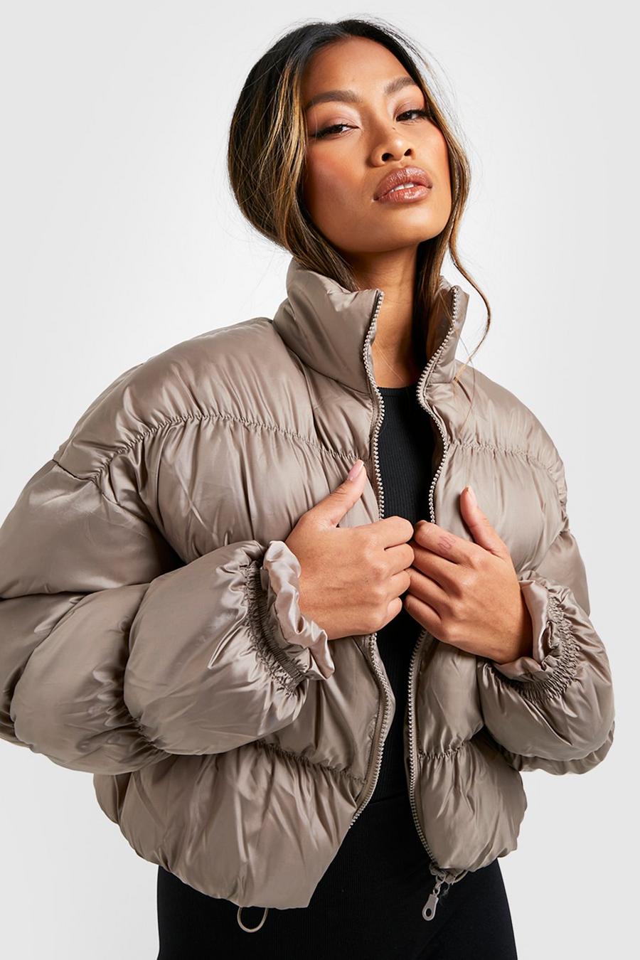 Silver Funnel Neck Quilted Puffer Jacket image number 1