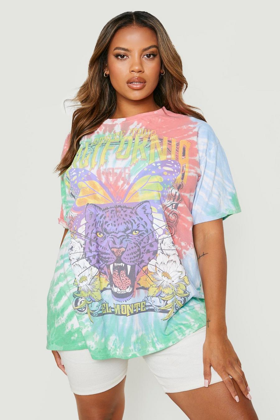 Purple Plus Tie Dye California Tiger Printed T-shirt image number 1