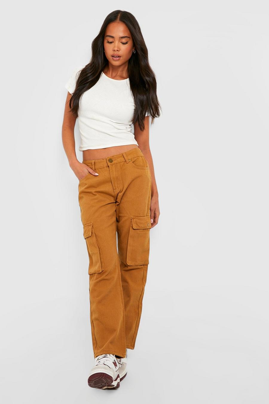 Chocolate Petite Mid Rise Pocket Cargo Jean image number 1