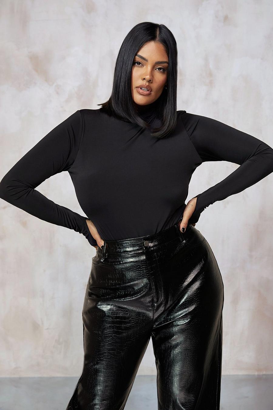 Black svart Kourtney Kardashian Barker Cut Out Open Back Bodysuit image number 1