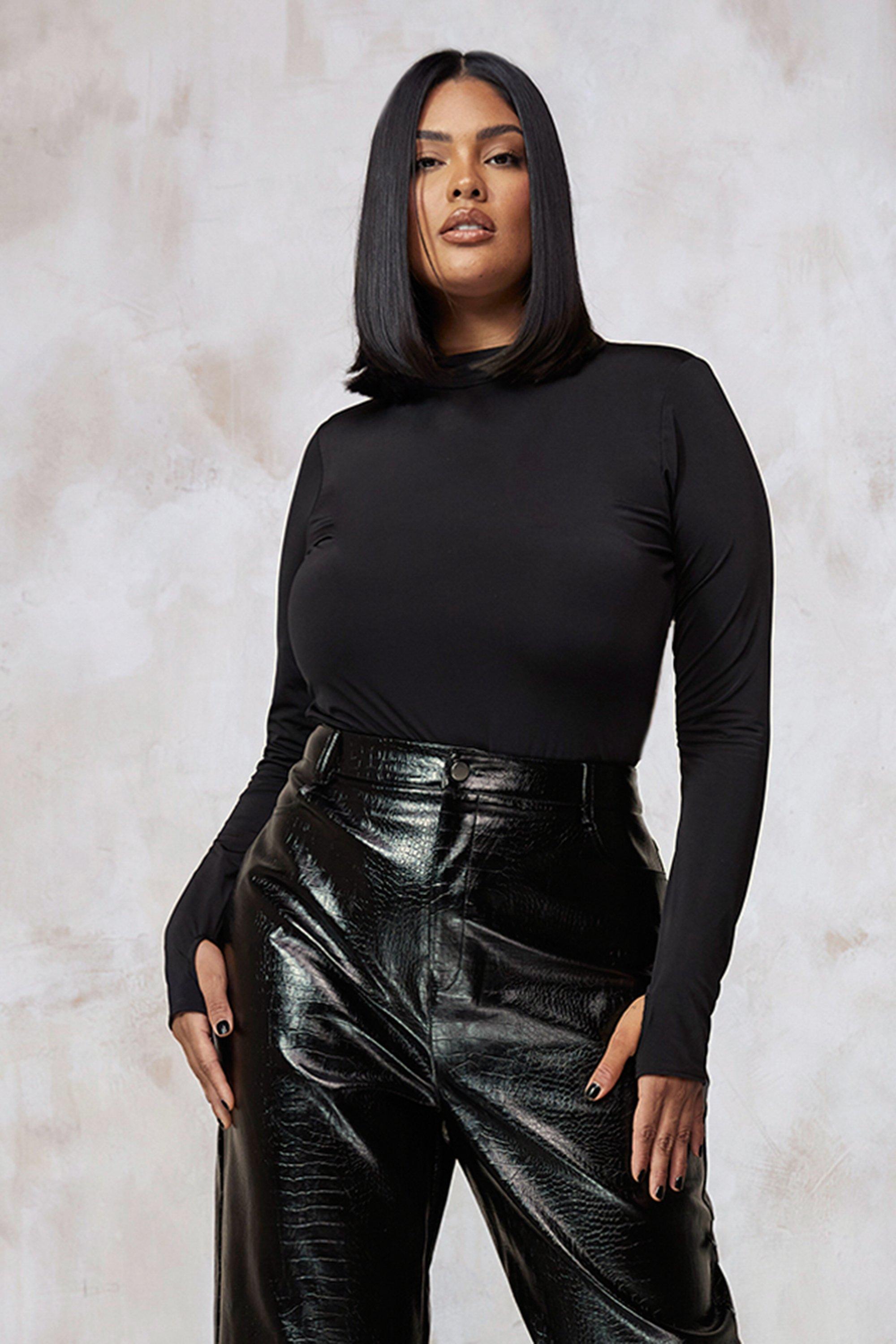 Plus Size Reflector Black Faux Leather Leggings Bodysuit Jumpsuit