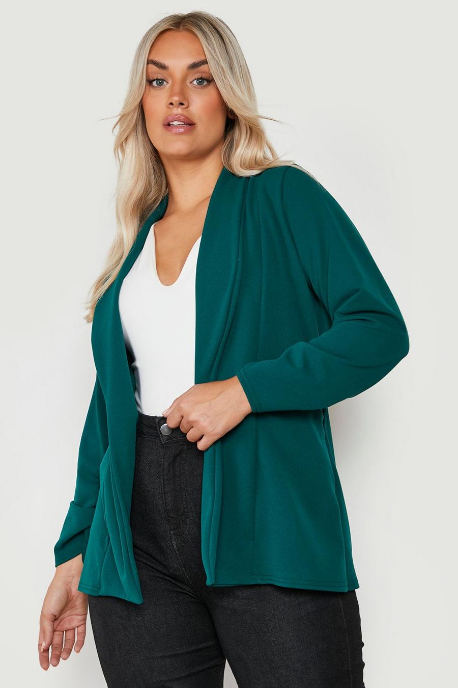 Green Plus Lapel Detail Ruched Sleeve Blazer image number 1