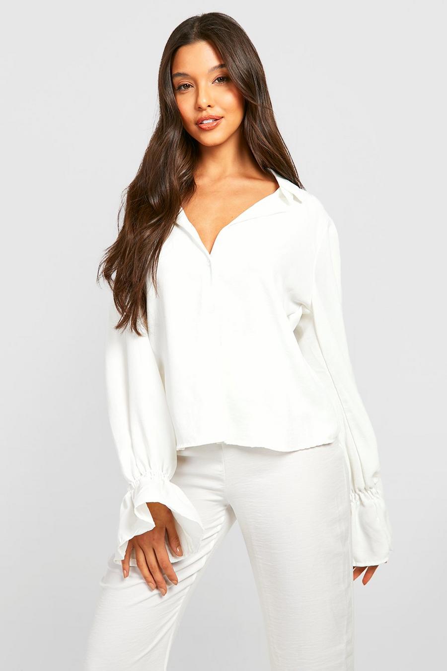 Ivory Textured Puff Sleeve Flared Cuff Shirt image number 1