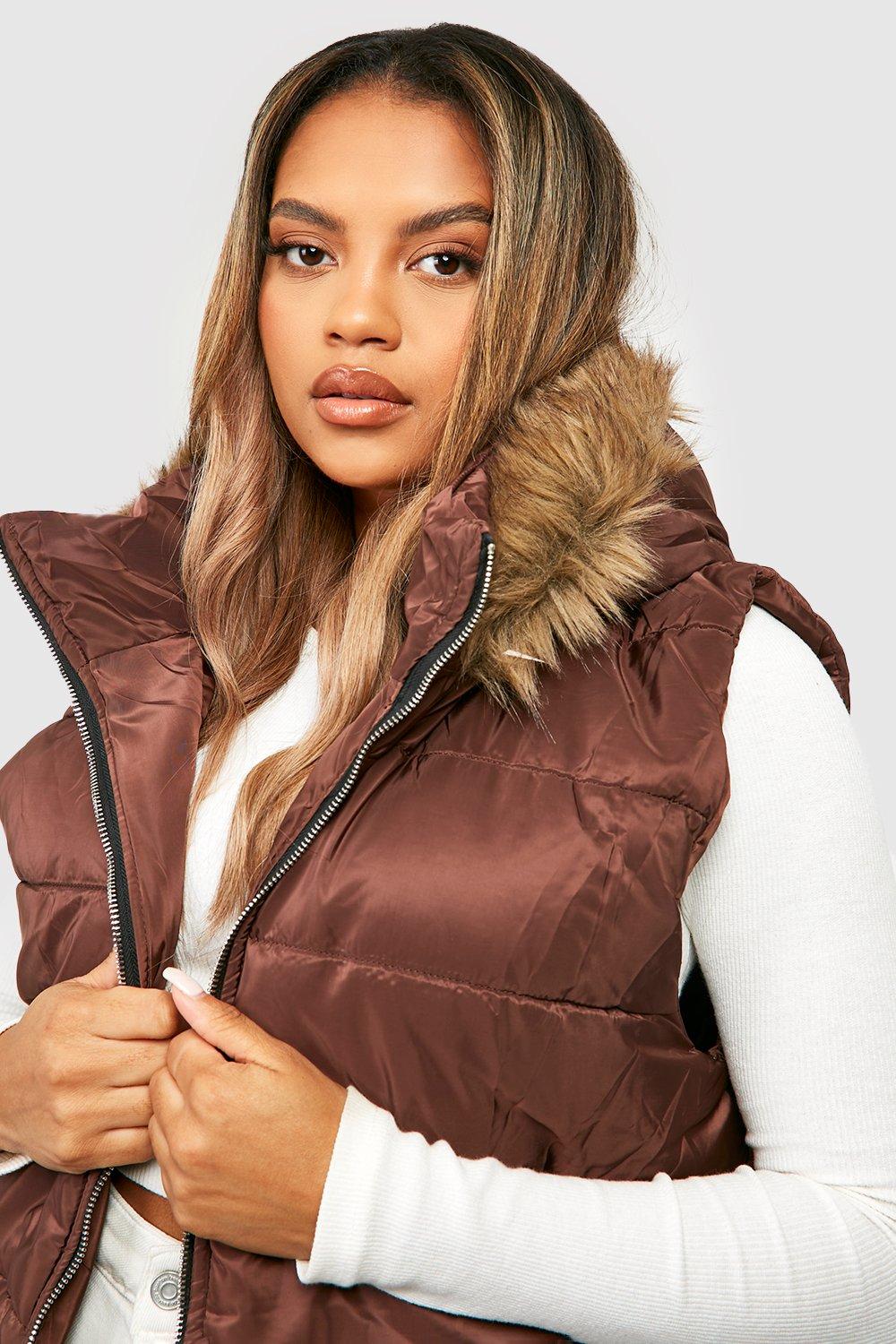 Hooded vest with fur trim sale