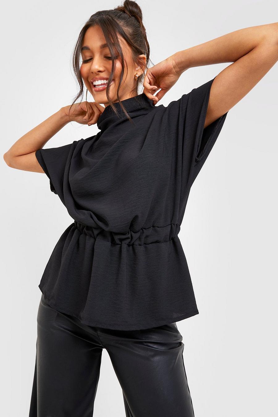 Black negro Textured Cowl Neck Floaty Sleeve Blouse image number 1
