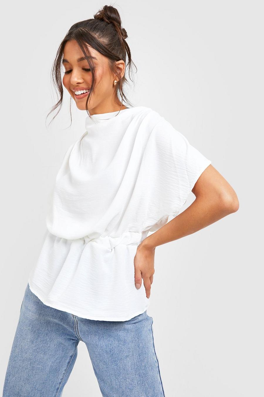 Ivory Textured Cowl Neck Floaty Sleeve Blouse image number 1