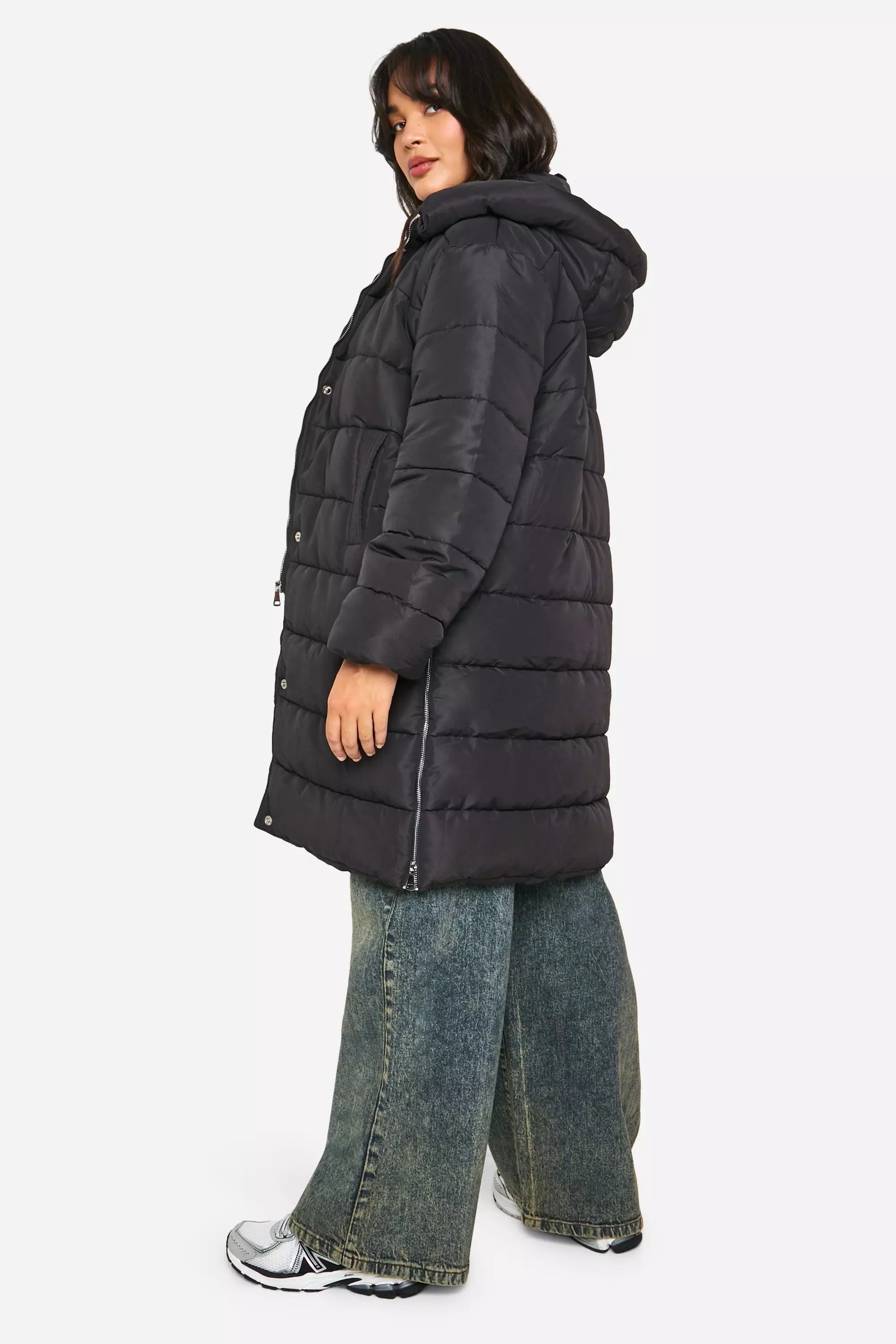 Brave soul hopma longline puffer sale jacket with faux fur trim hood