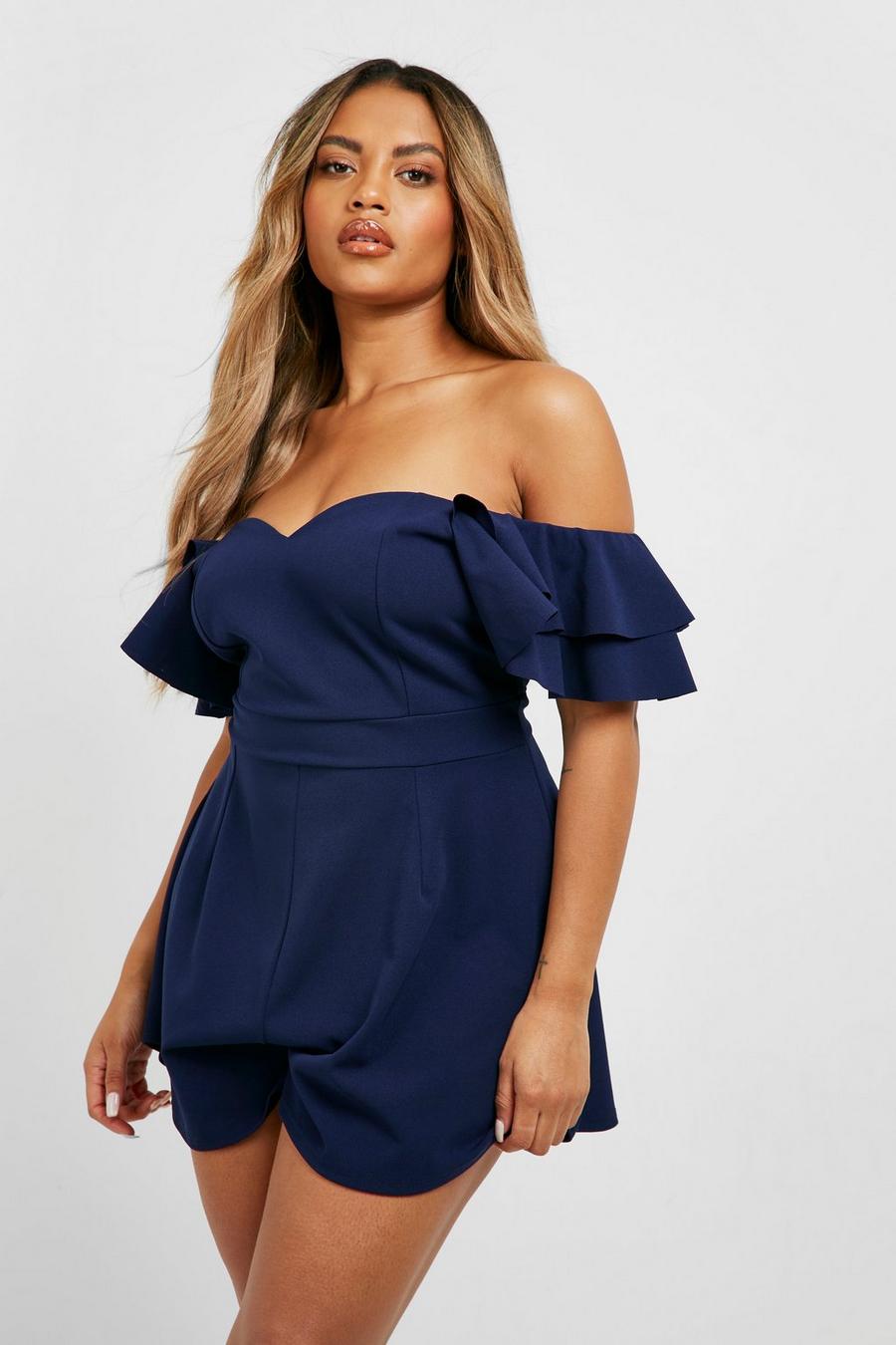 Navy Plus Ruffle Sleeve Tailored Playsuit image number 1