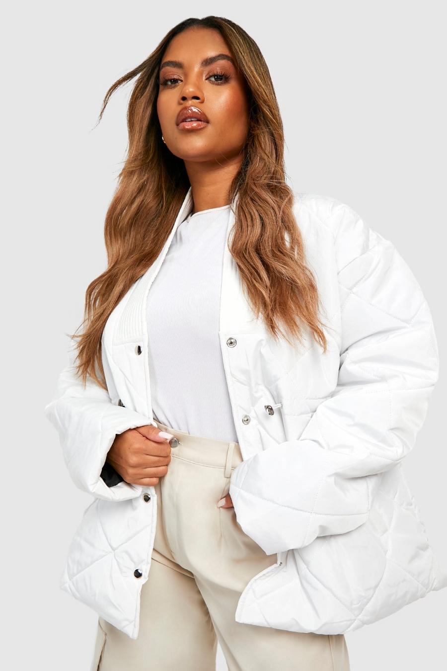 Ivory Plus Cinched Waist Detail Puffer Jacket image number 1