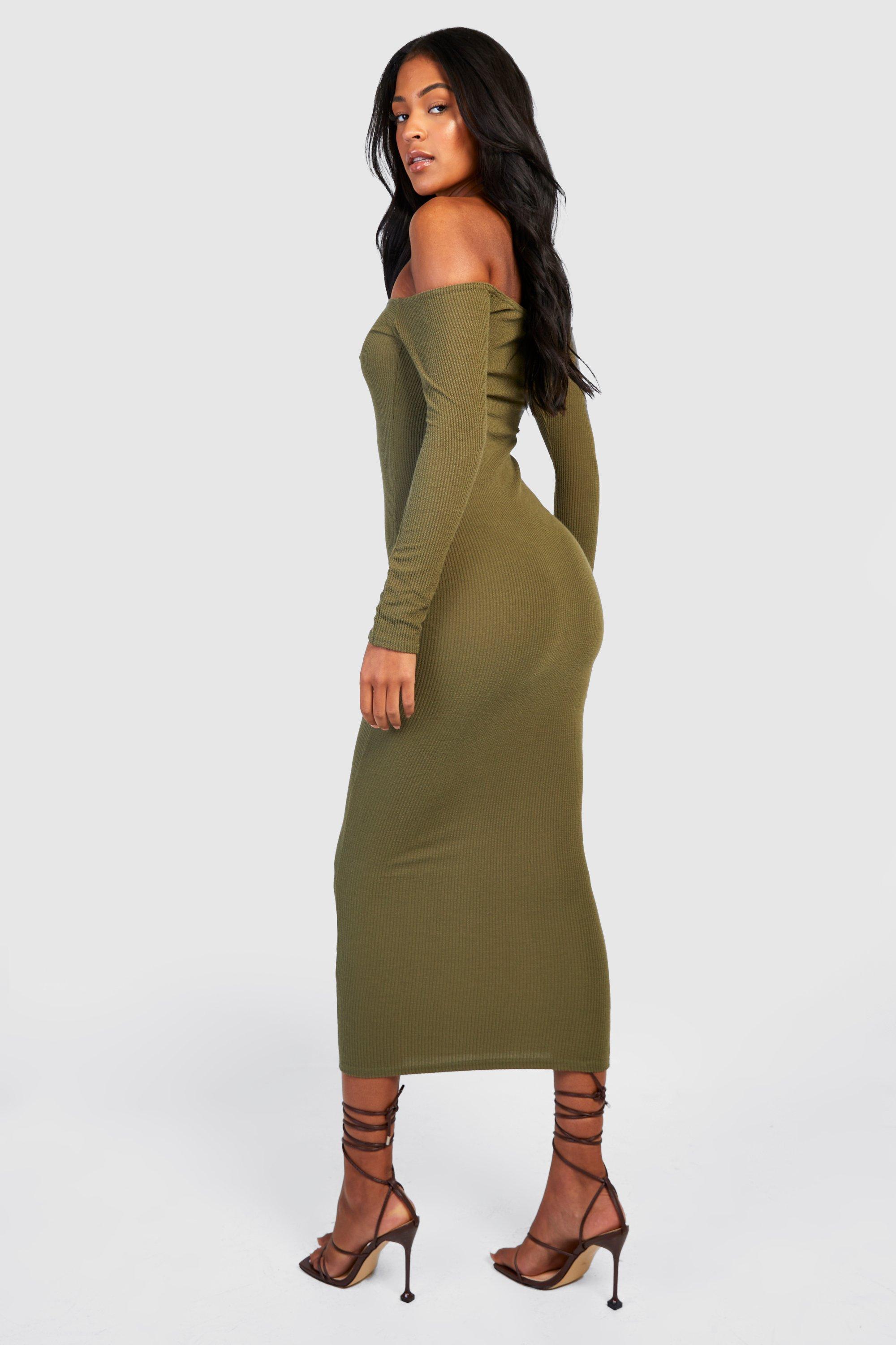 Khaki off the shoulder dress hotsell