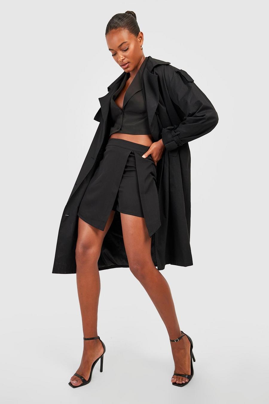 Black Tall Wrap Over Tailored Split Side Skort image number 1