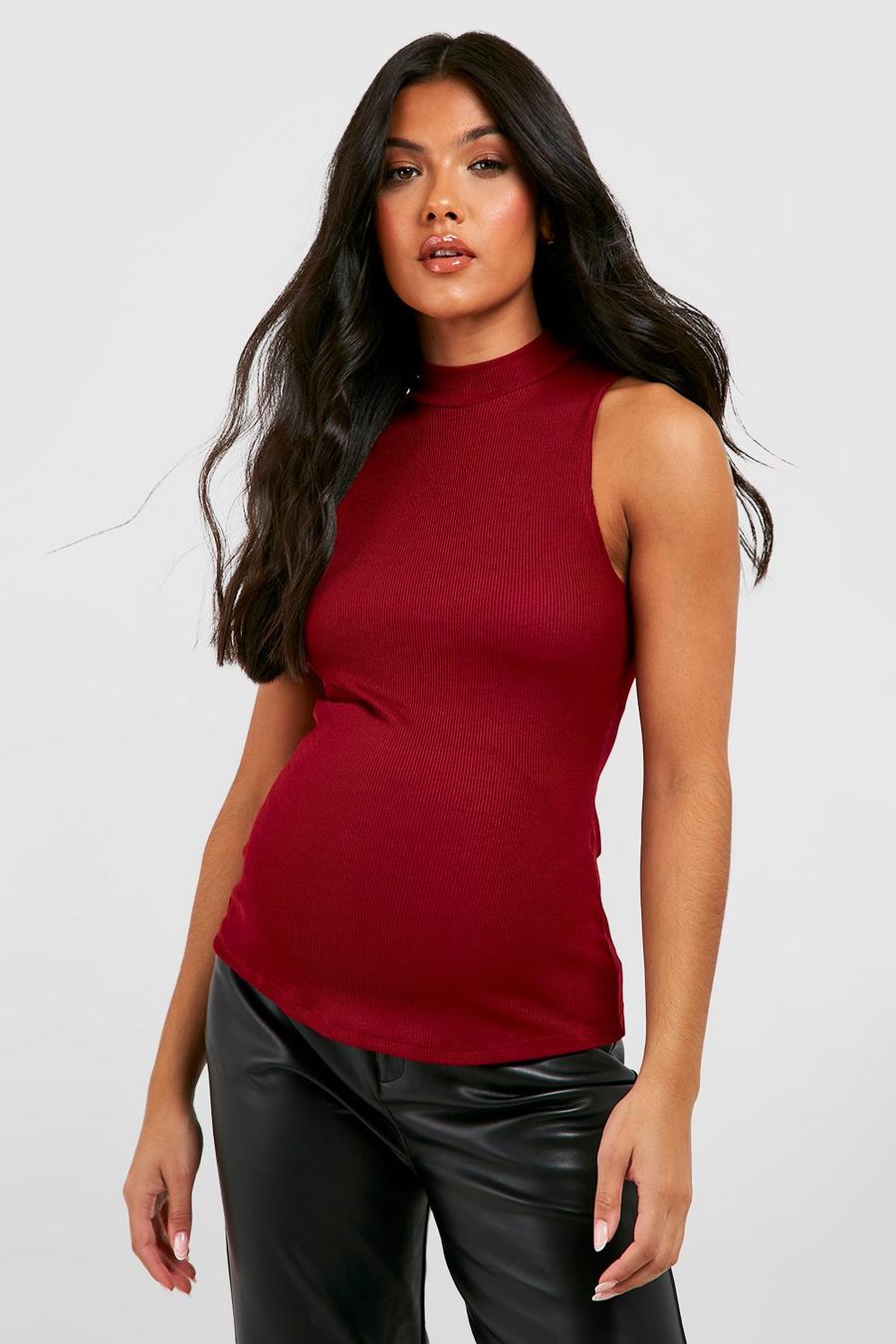 Berry Maternity Rib Funnel Neck Sleeveless Top image number 1