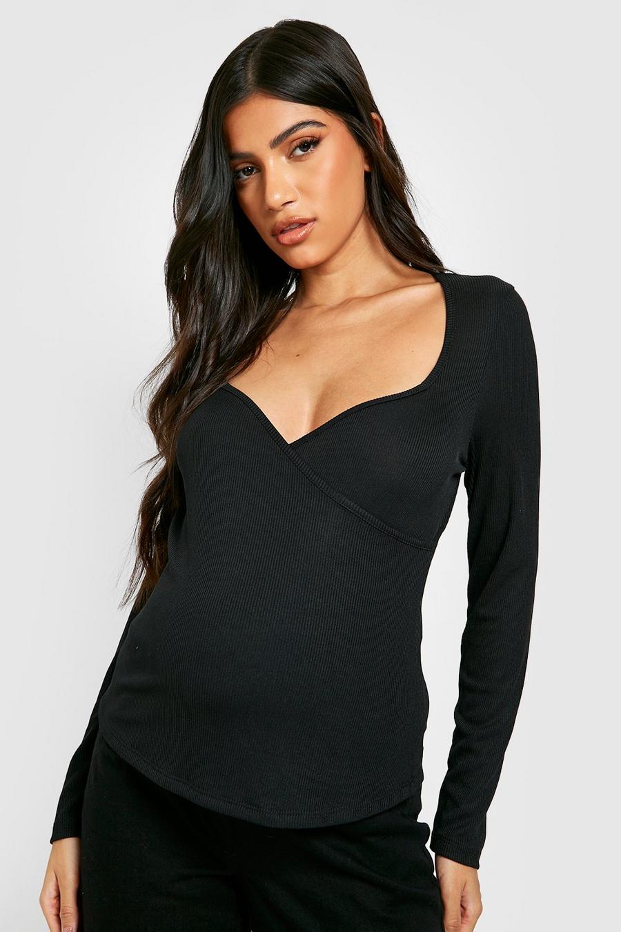 Black Mammakläder - Ribbad topp med omlott image number 1