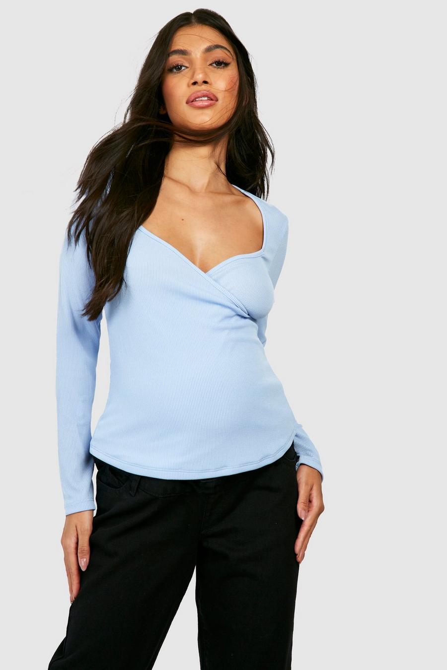 Blue Maternity Rib Wrap Sweetheart Top image number 1