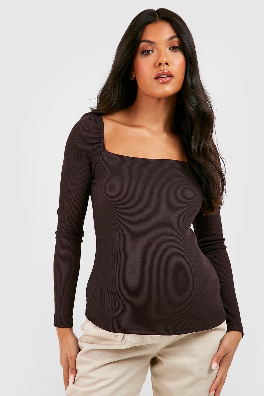 Chocolate brown Maternity Rib Square Neck Top image number 1