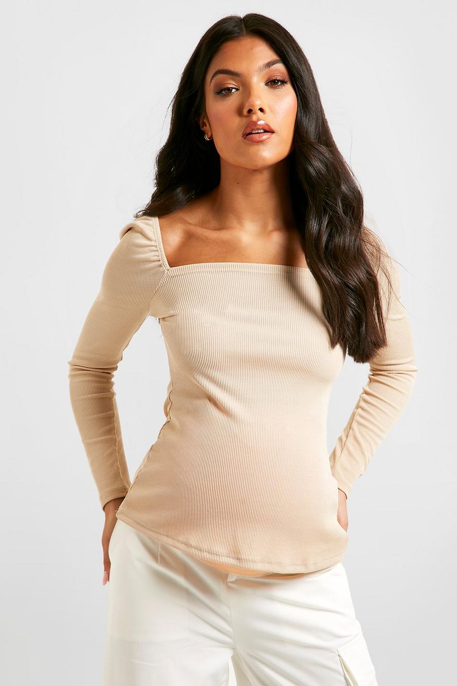 Maternité - Top de grossesse côtelé, Stone beige
