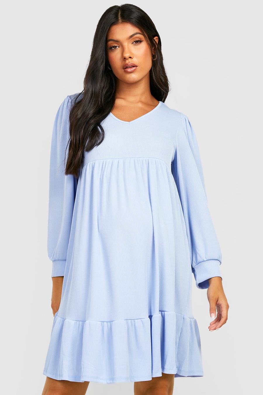 Blue Maternity Tiered Smock Dress image number 1