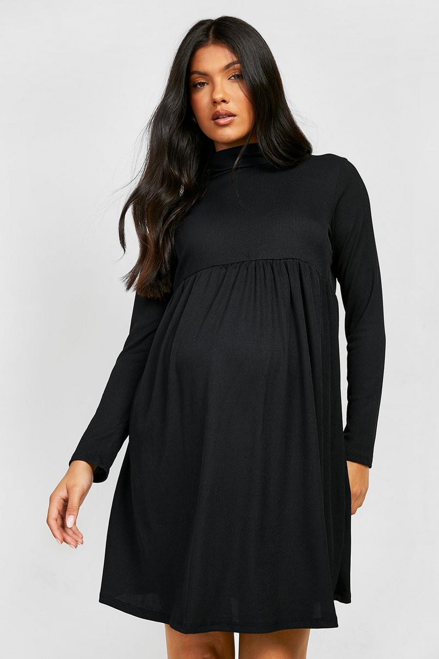 Black Maternity Roll Neck Smock Dress