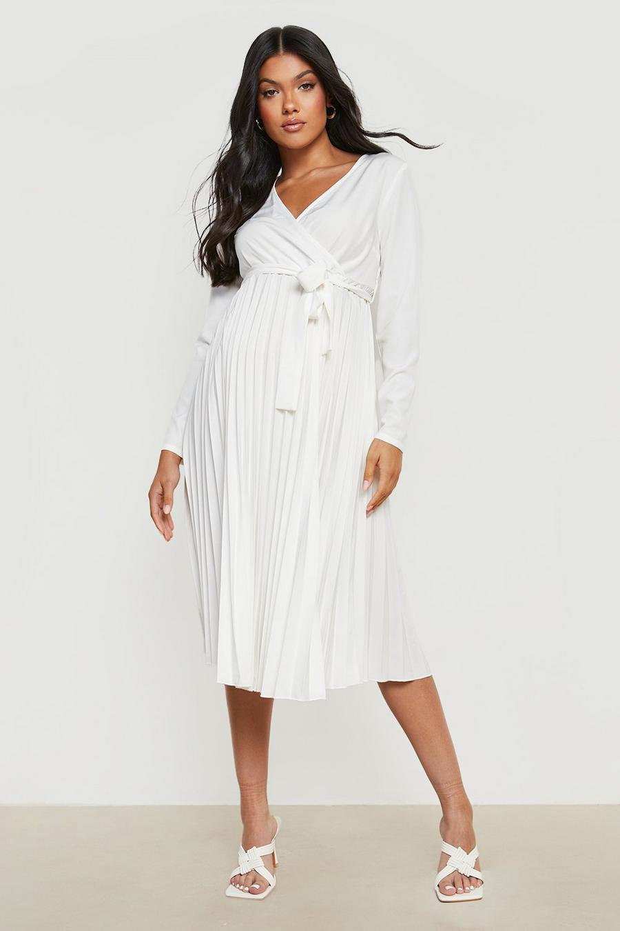 Ivory Maternity Occasion Pleated Wrap Midi Dress image number 1
