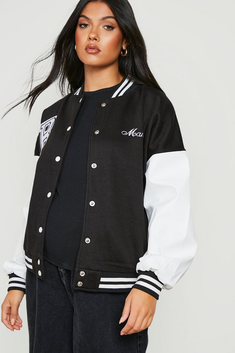 Black Maternity Mama Varsity Bomber Jacket image number 1