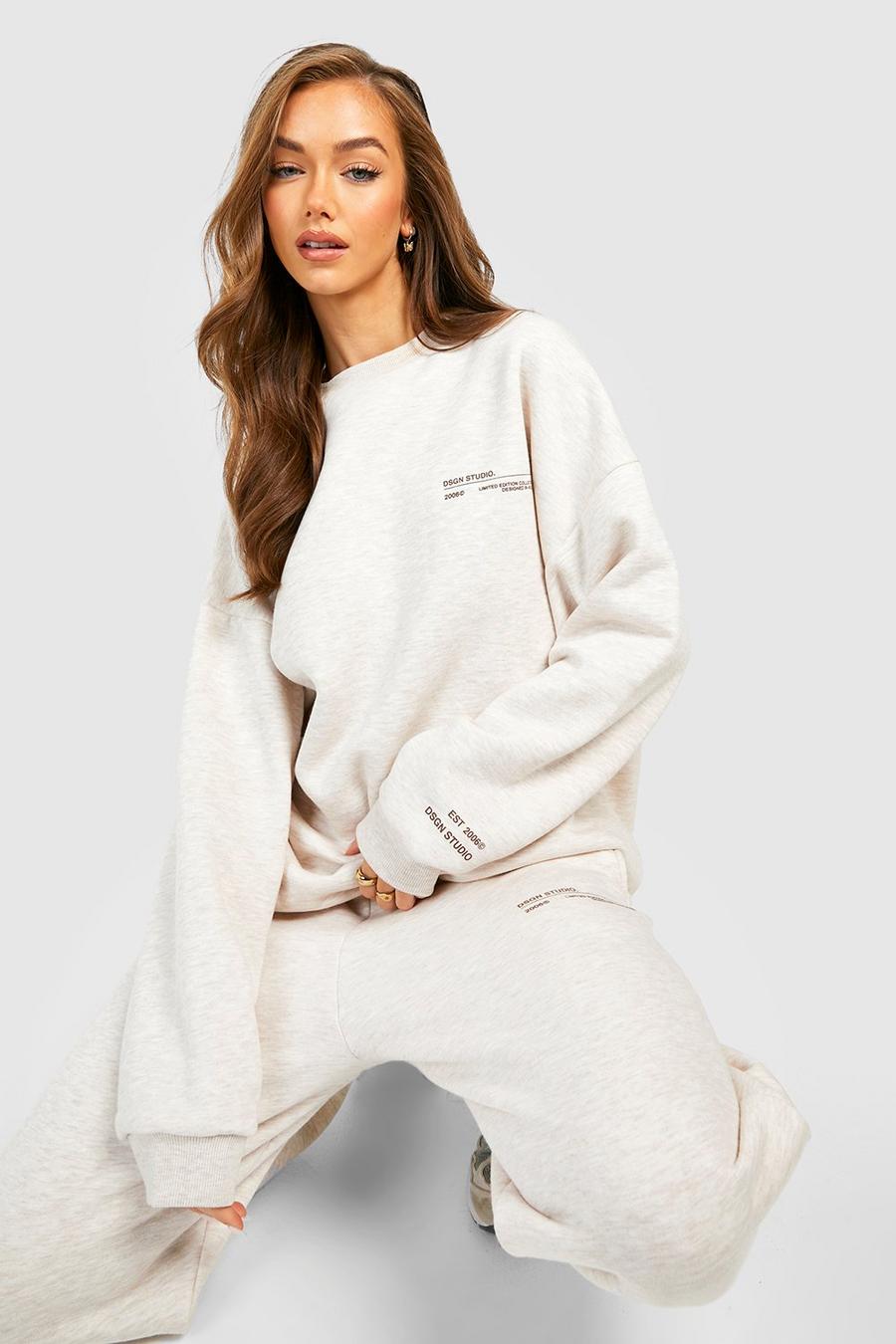 Oatmeal Dsgn Studio Premium Text Print Oversized Sweater image number 1