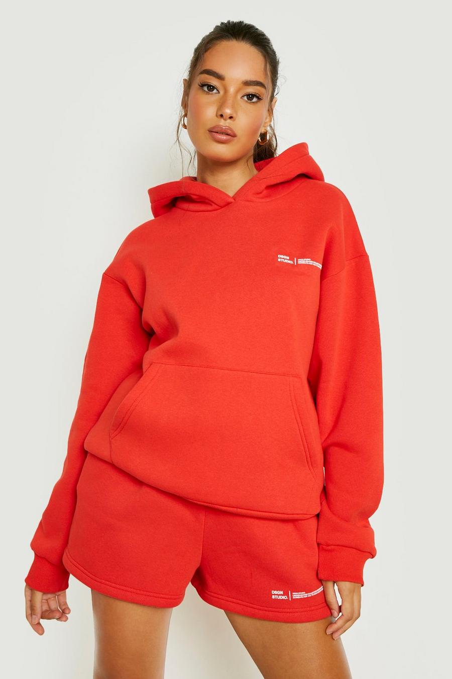 Red Text Print Hooded Short Tracksuit  image number 1