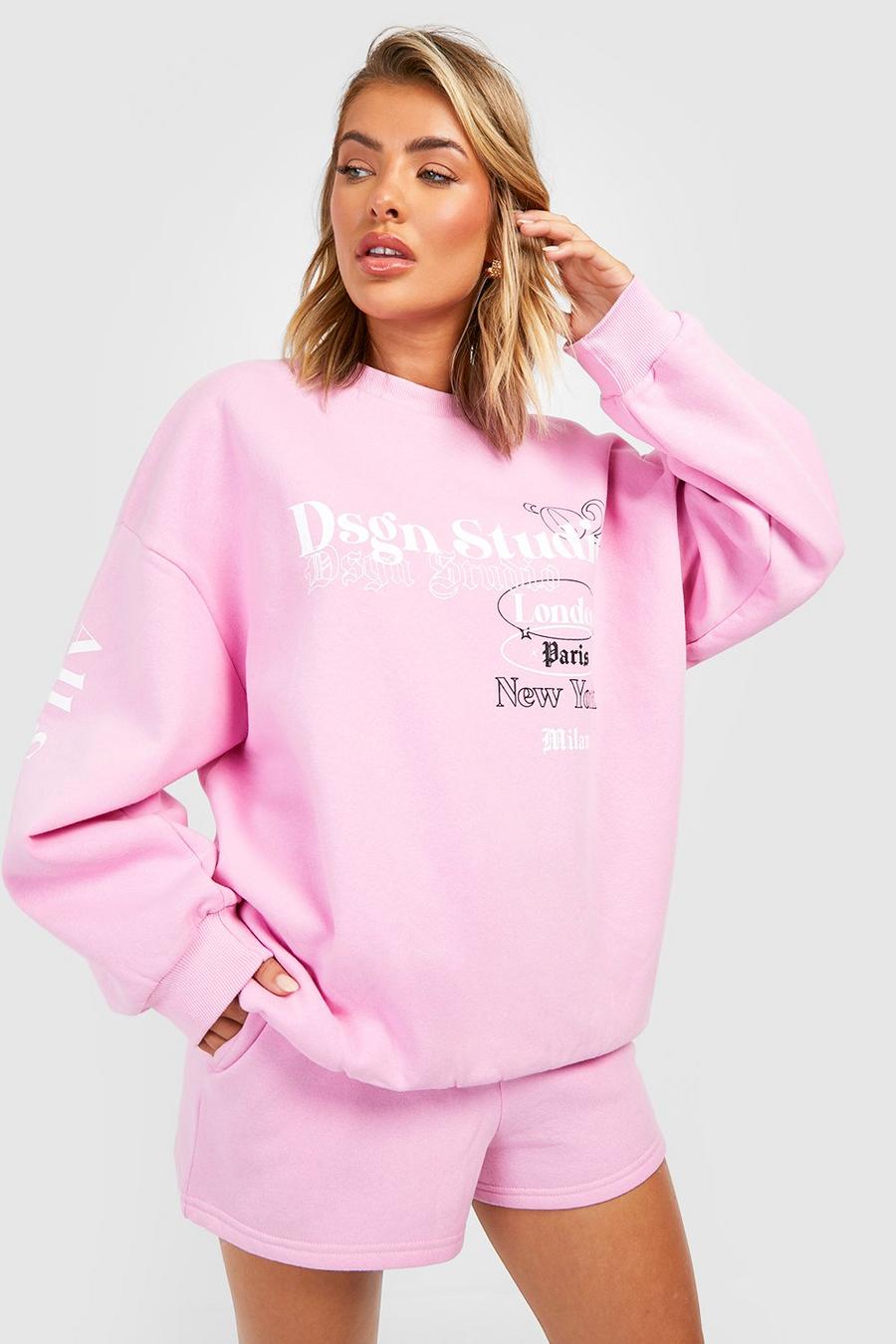 Light pink Multi Print Sweater Short Tracksuit