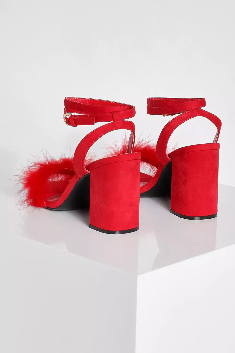 Red fur clearance block heels