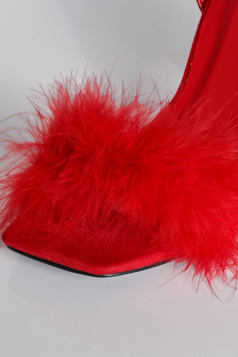 Chaussures a talon carre et bordure en fausse fourrure Pointure large