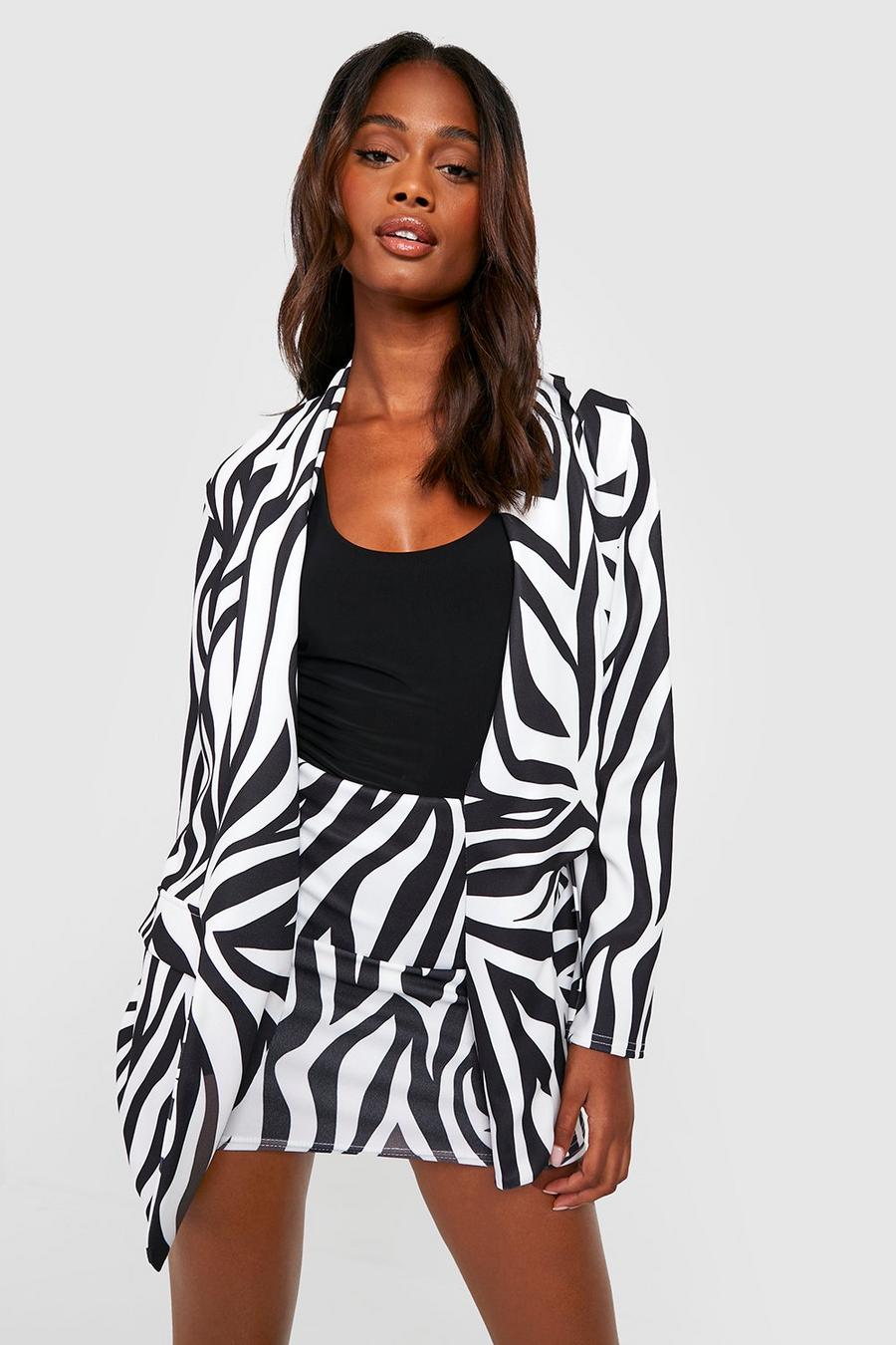 Black Jersey Knit Zebra Print Blazer & Micro Mini Skirt image number 1
