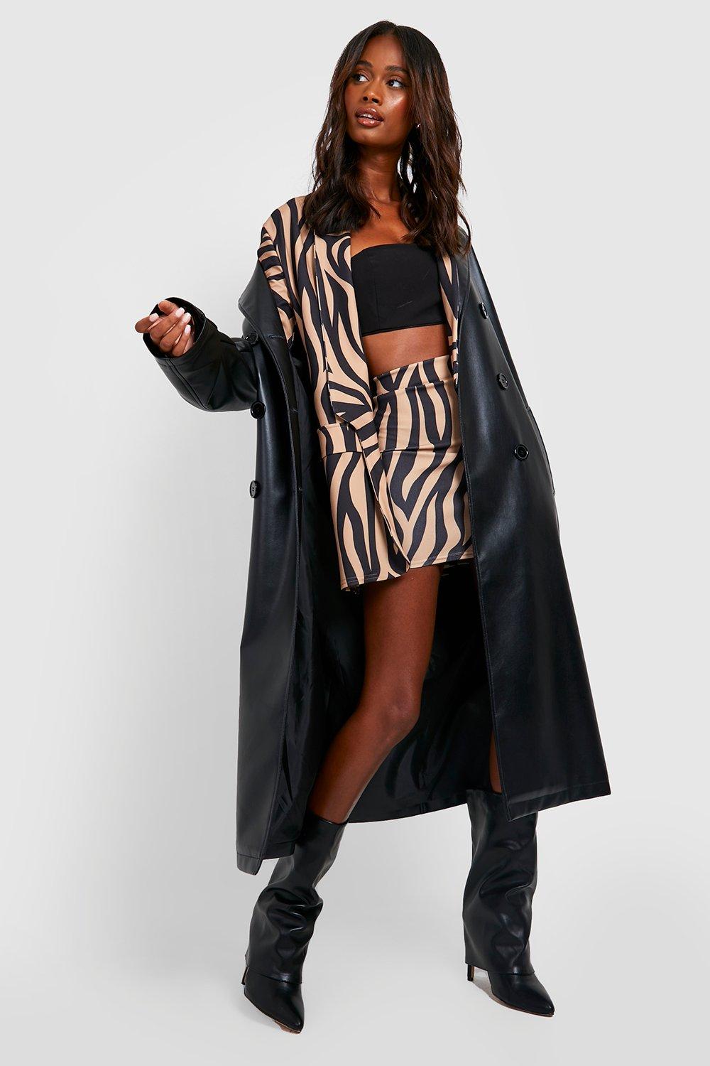 Jersey Zebra Print Blazer Micro Mini Skirt