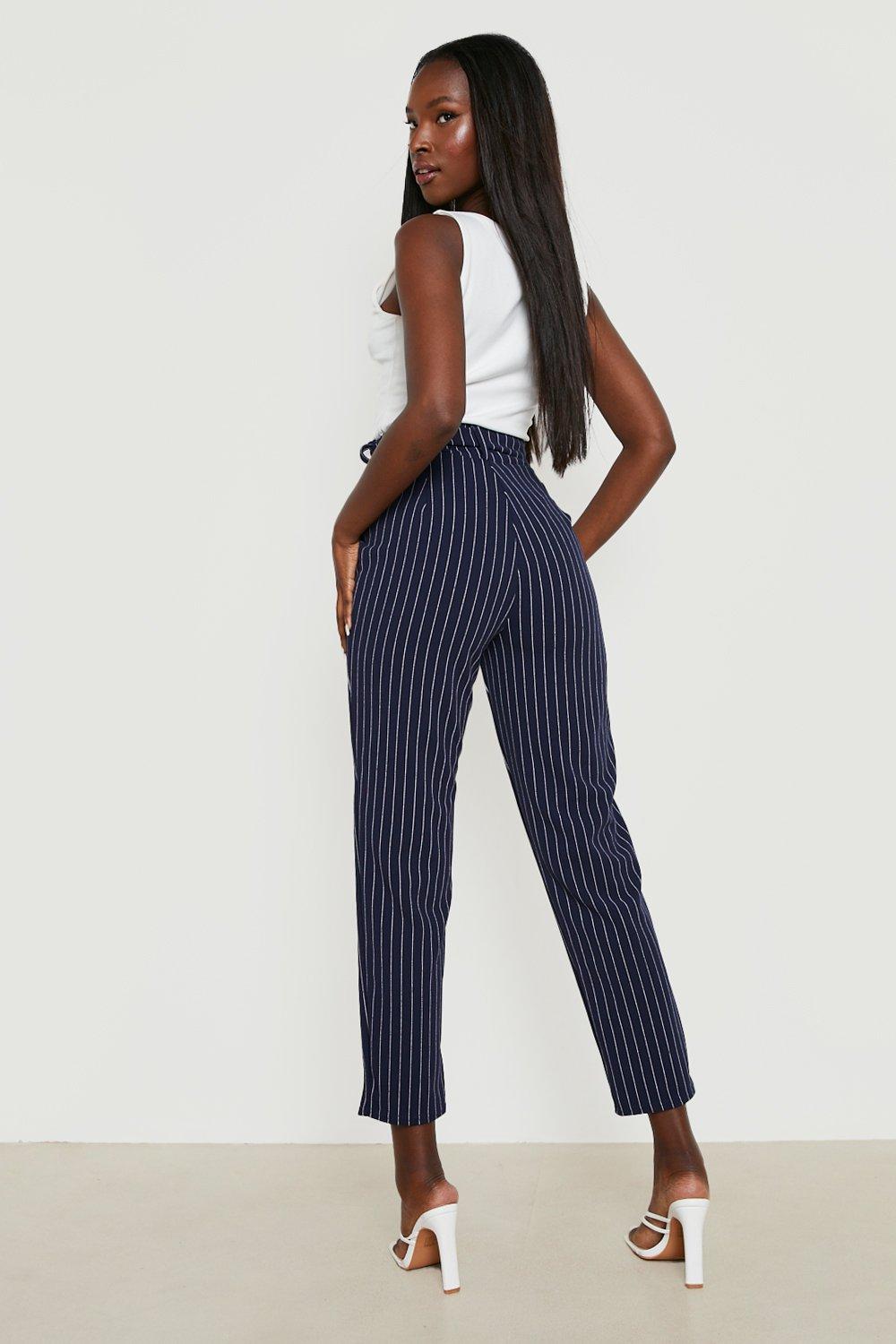 High Waisted Buckle Belted Tapered Pants