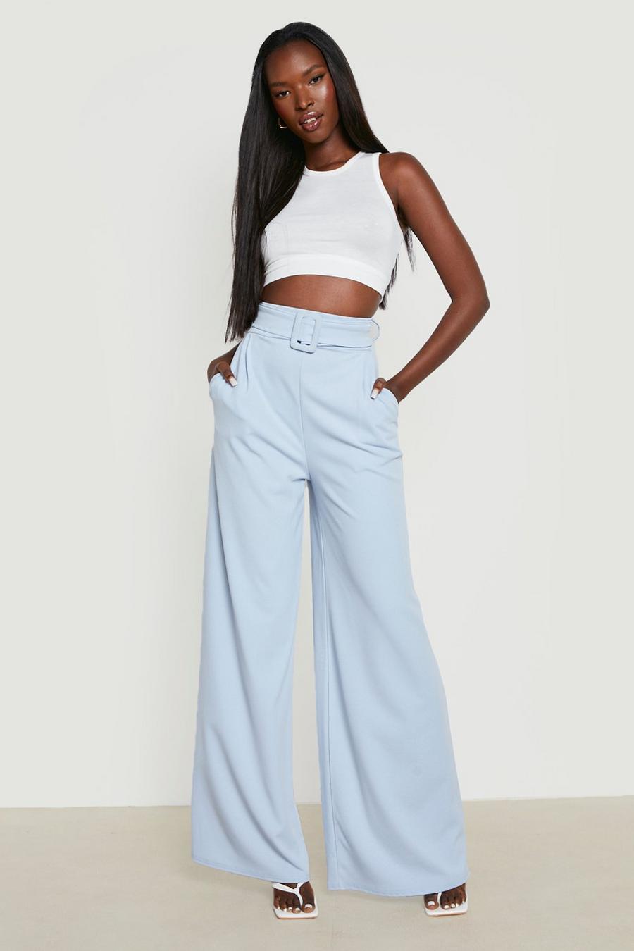 Sky High Waisted Buckle Belted Wide Leg Pants image number 1