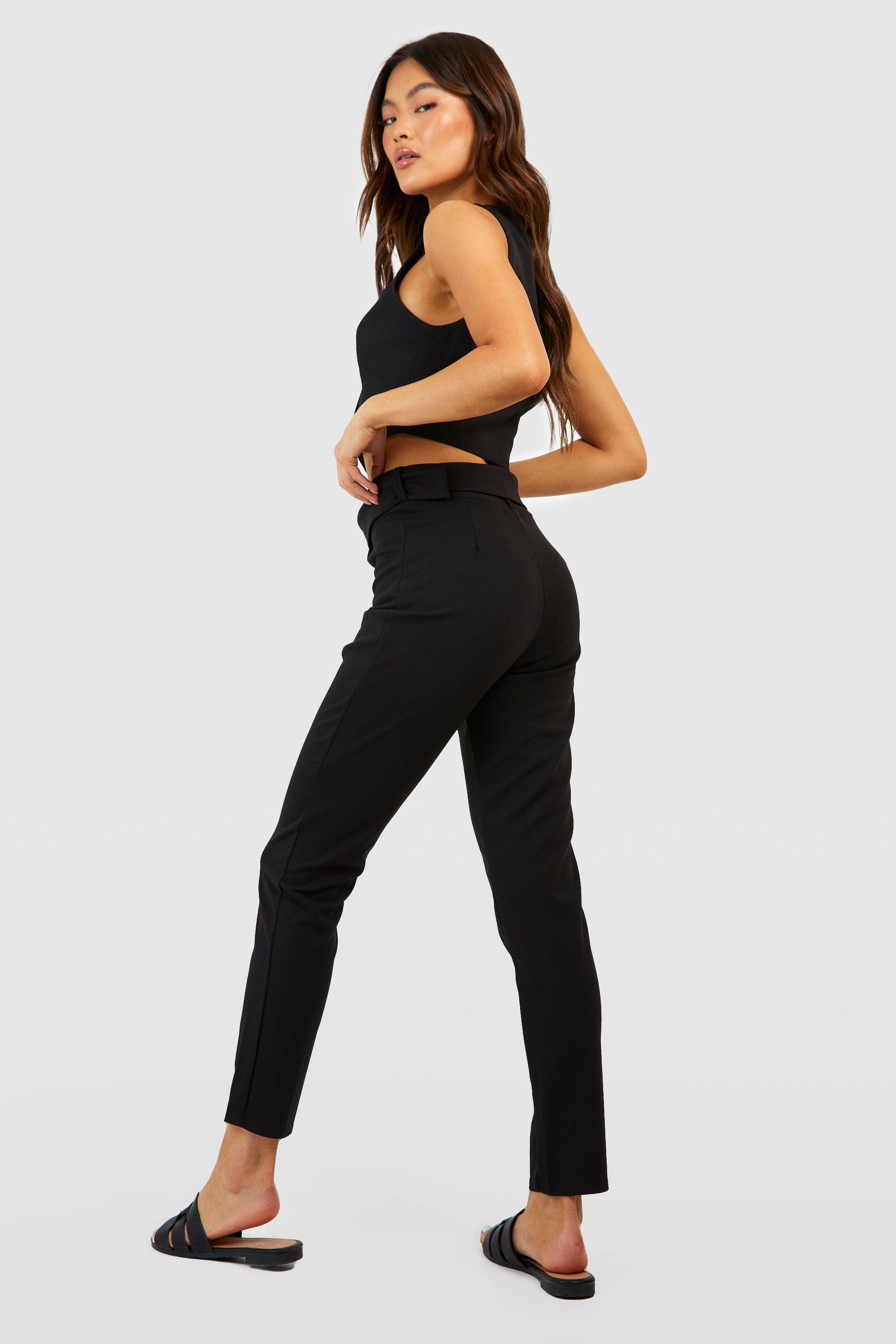 Black High Waist Belted Tapered Trousers