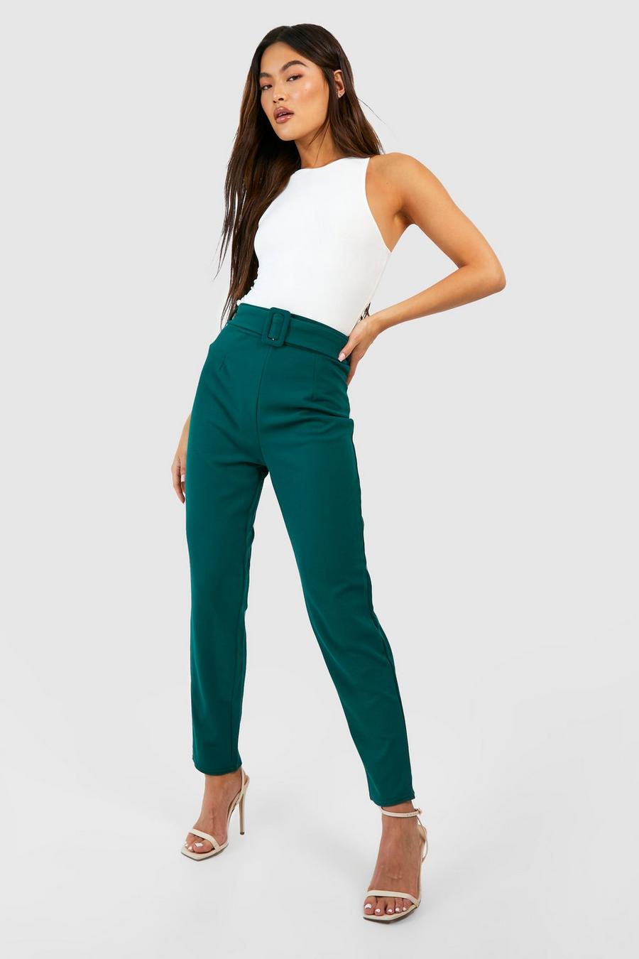 Forest High Waisted Buckle Belted Tapered Pants image number 1