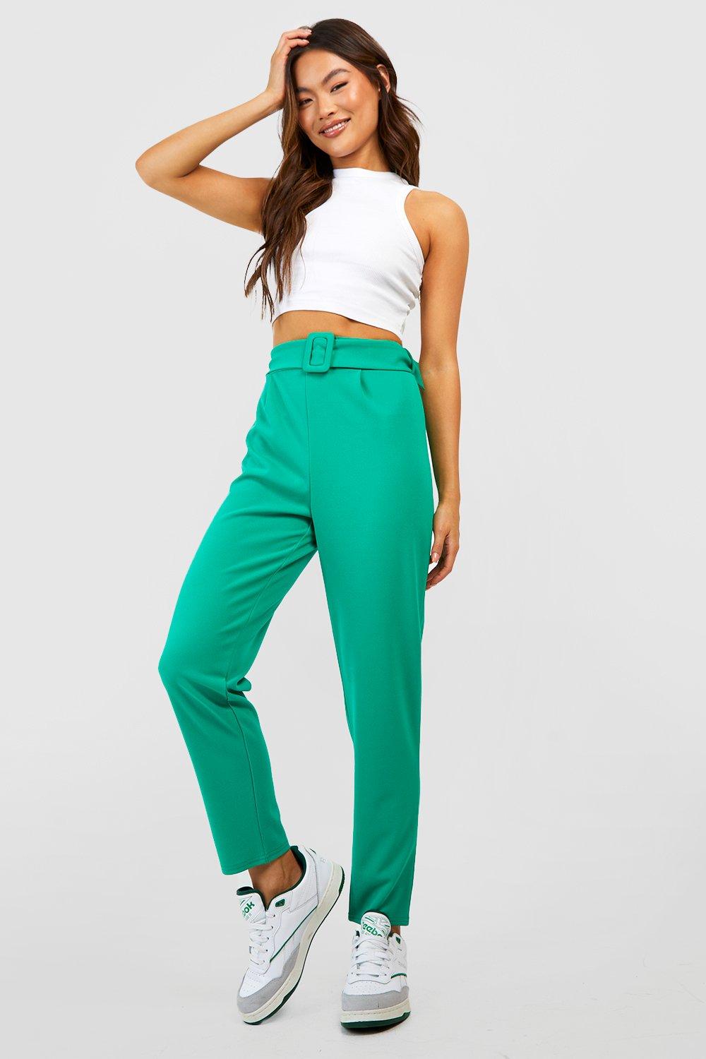 High Waisted Buckle Belted Tapered Pants