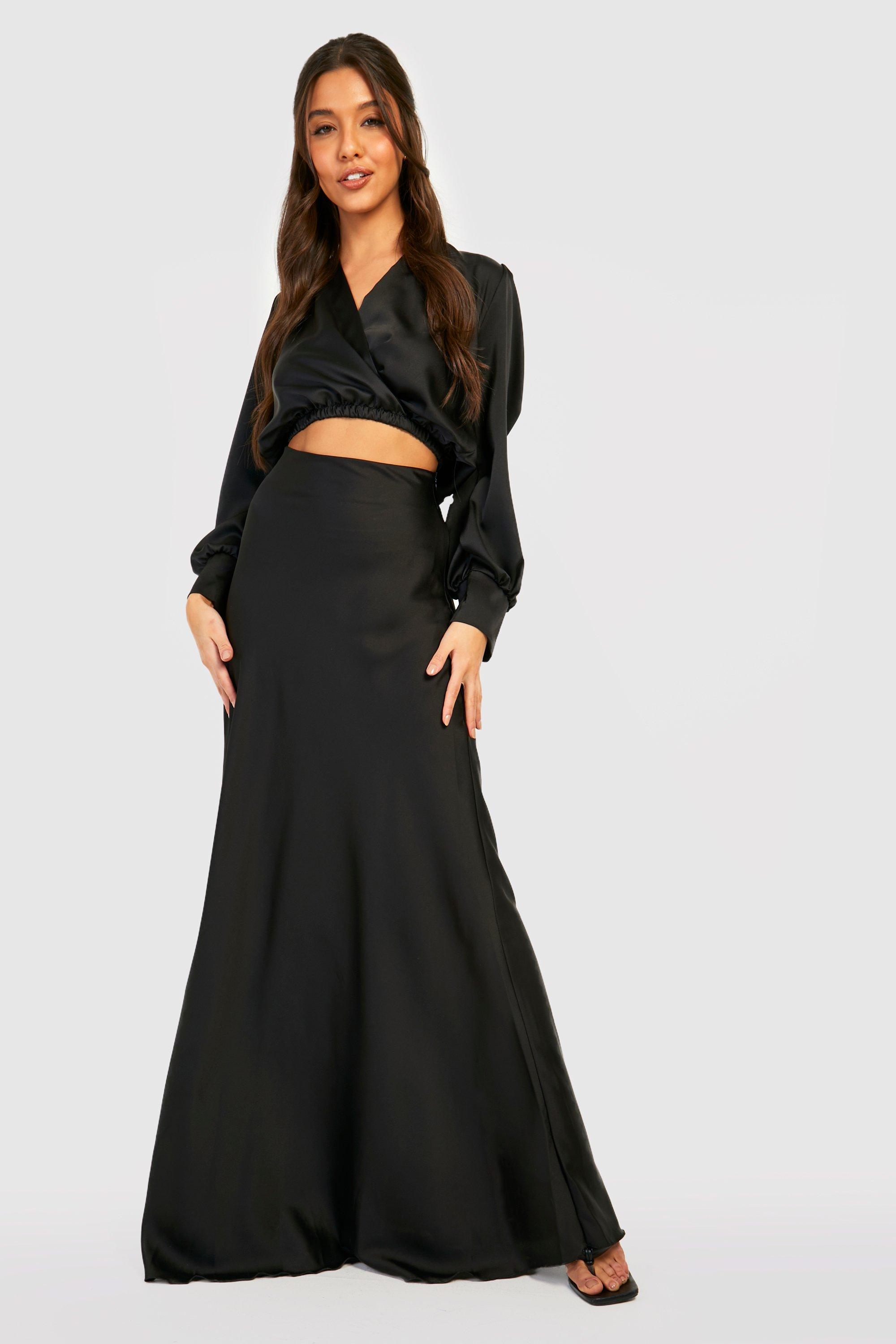 Black satin outlet skirt boohoo