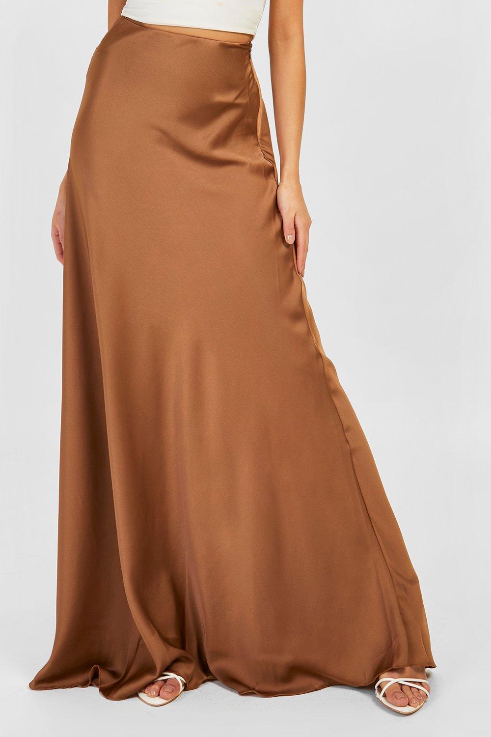 Brown satin shop maxi skirt