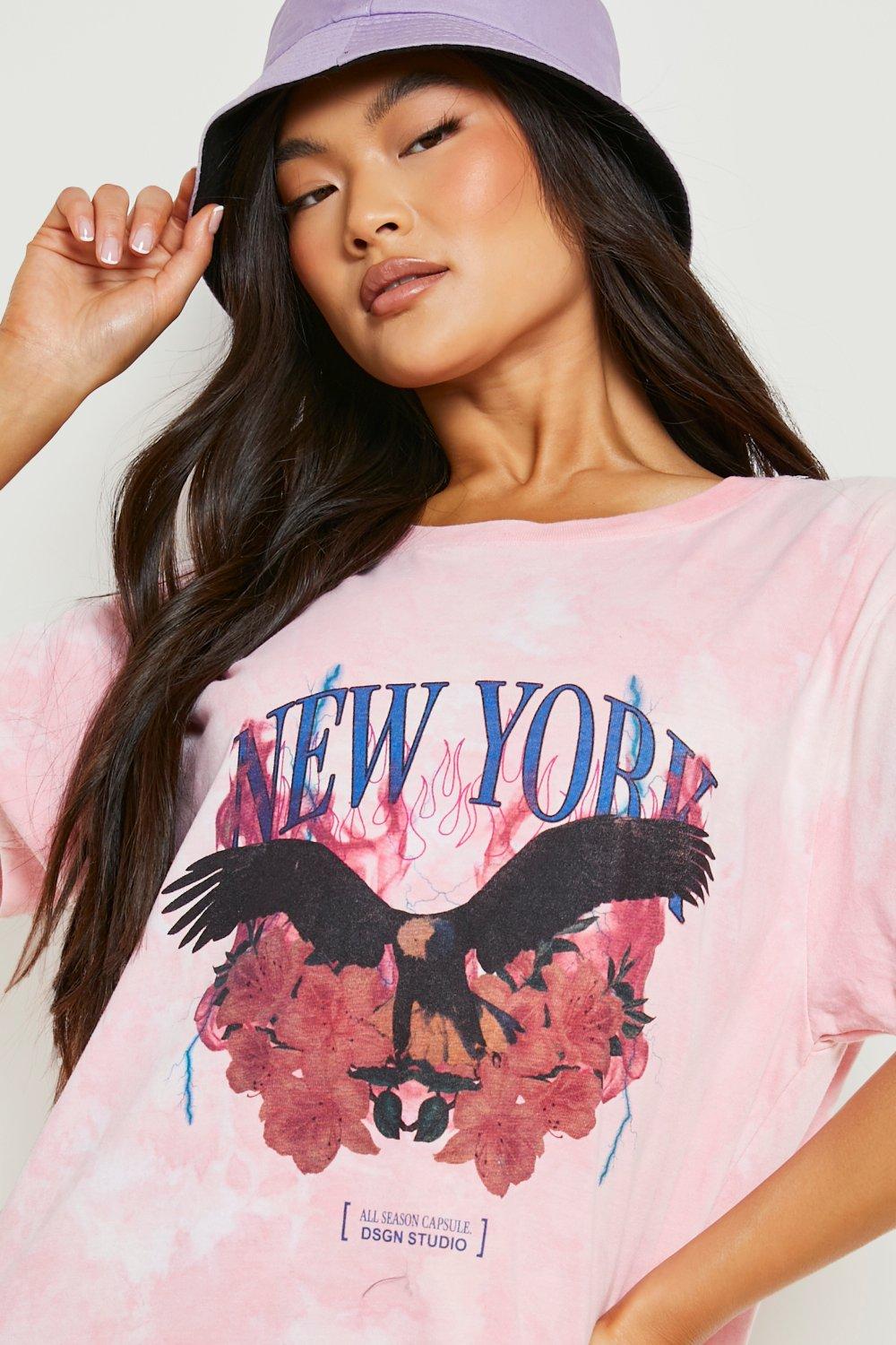 boohoo Plus Brooklyn Slogan Oversized T-Shirt Dress - Pink - Size 20