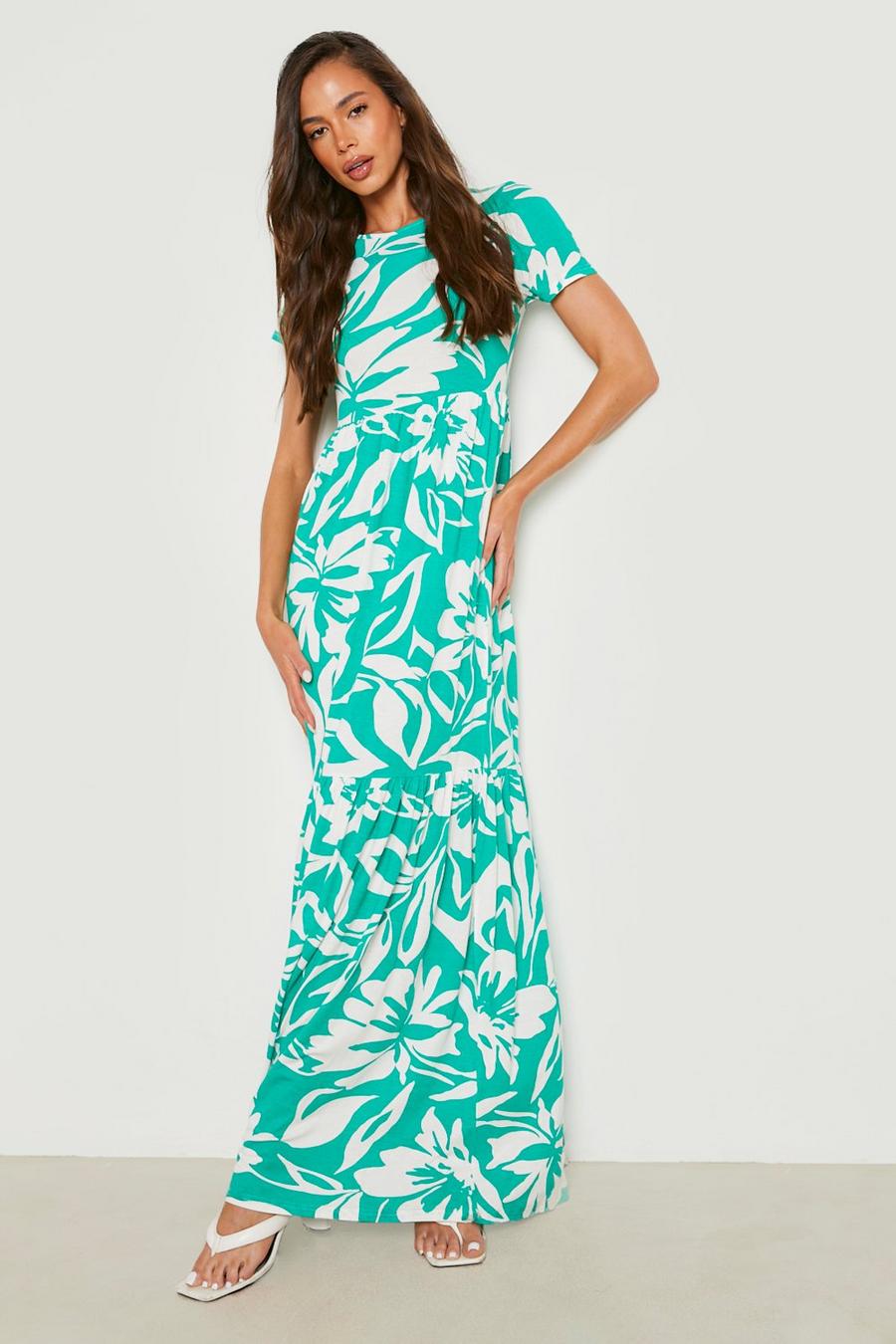 ירוק שמלת מקסי מדורגת עם סלסול ודוגמת פייזלי image number 1