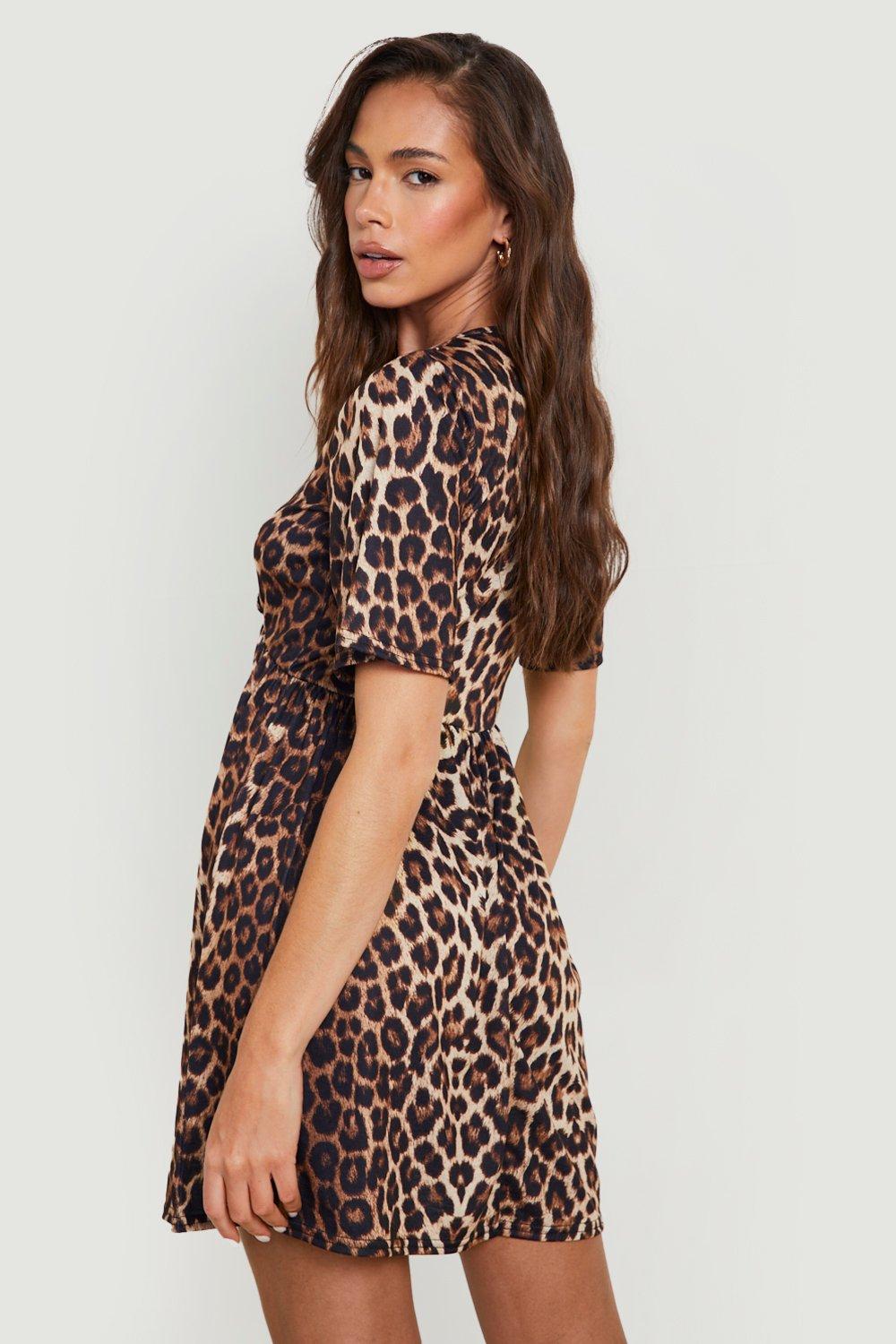 Leopard Tie Front Smock Dress