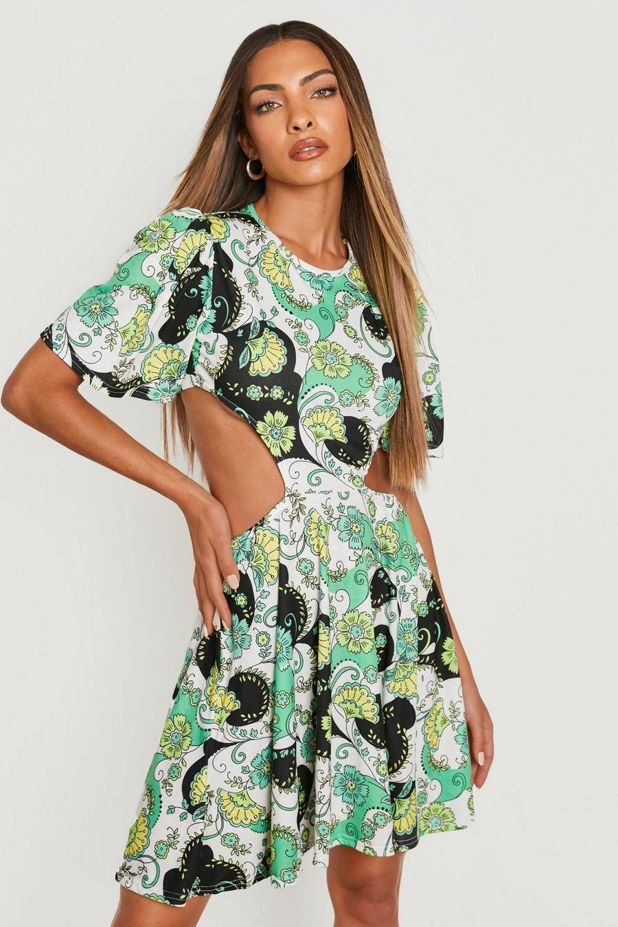 Green Paisley Cut Out Skater Jurk image number 1