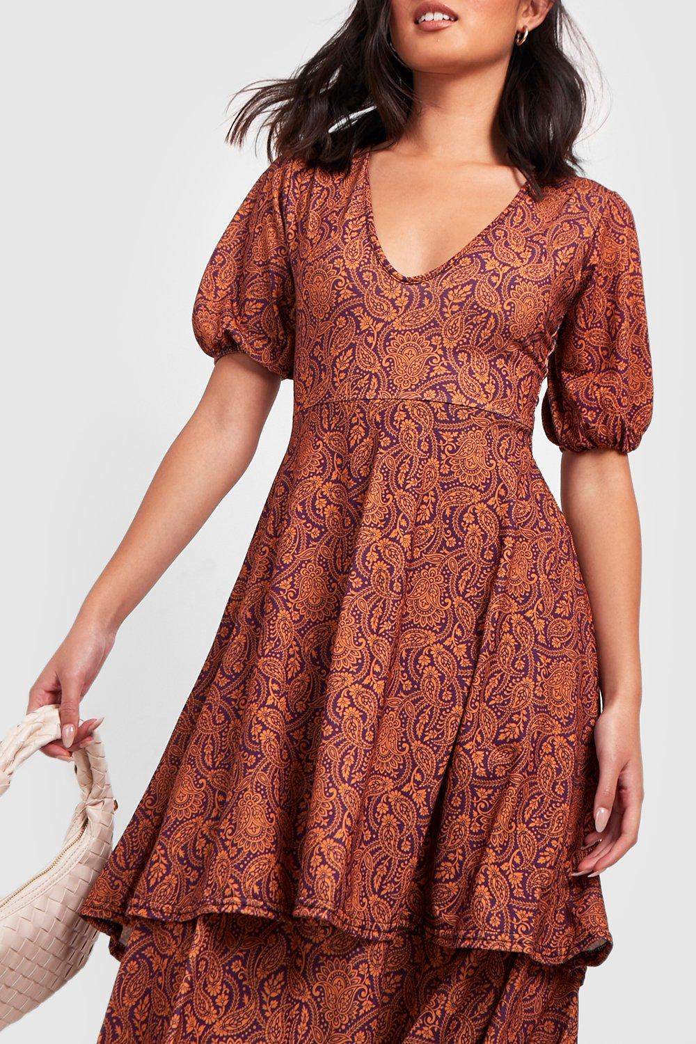 Boohoo paisley print midi dress sales