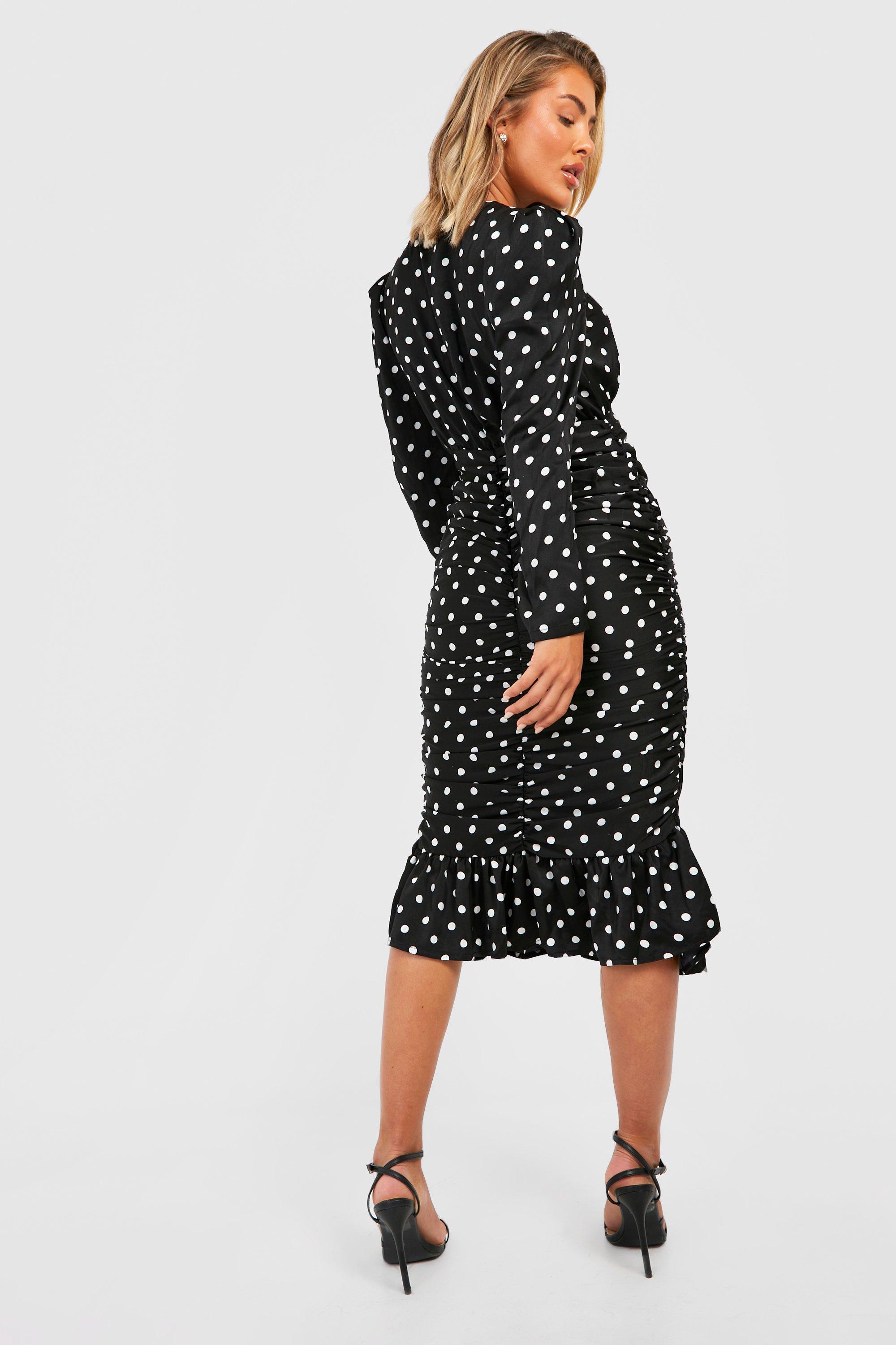 Boohoo satin shop polka dot dress