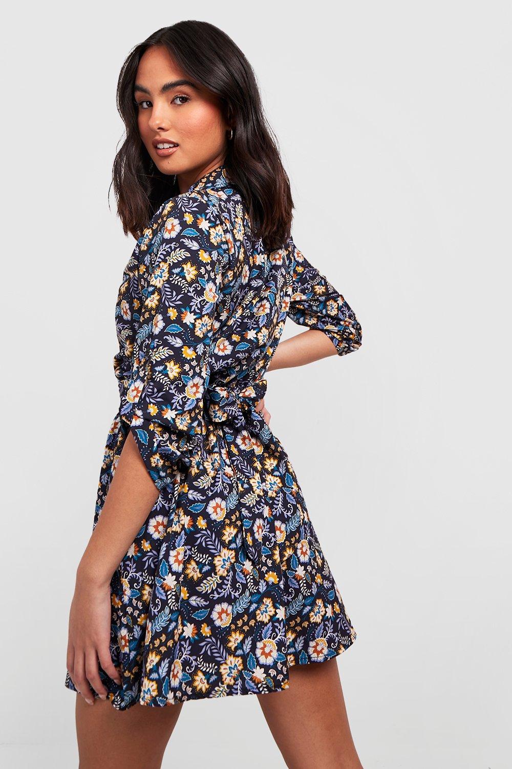 Boohoo navy floral dress best sale