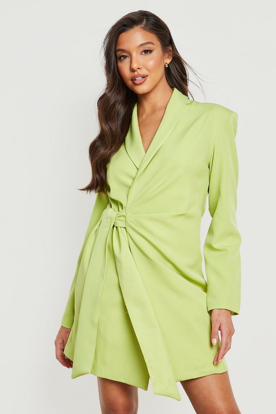 Lime green Belted Wrap Blazer Dress