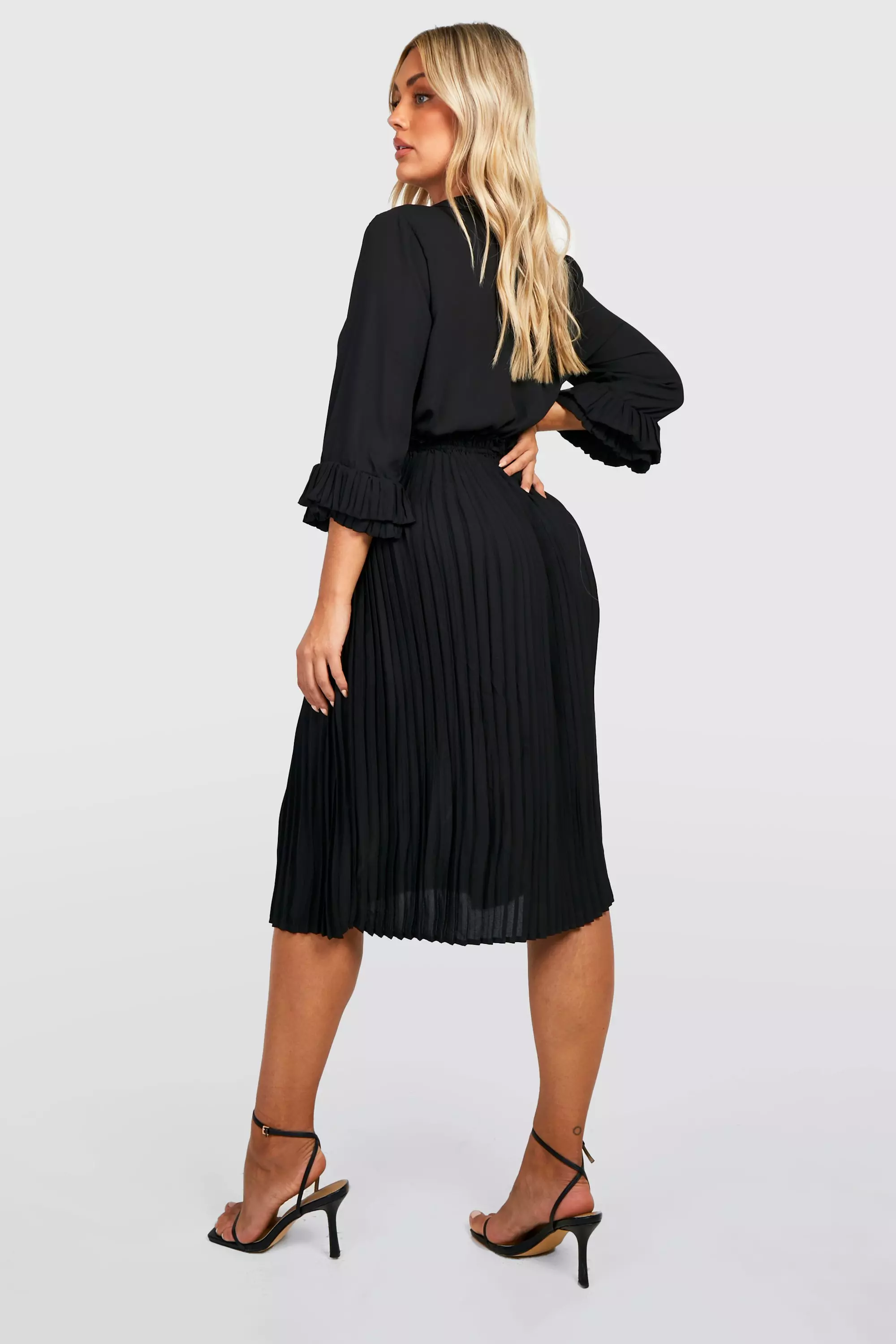 Frill detail 2025 pleated midi dress