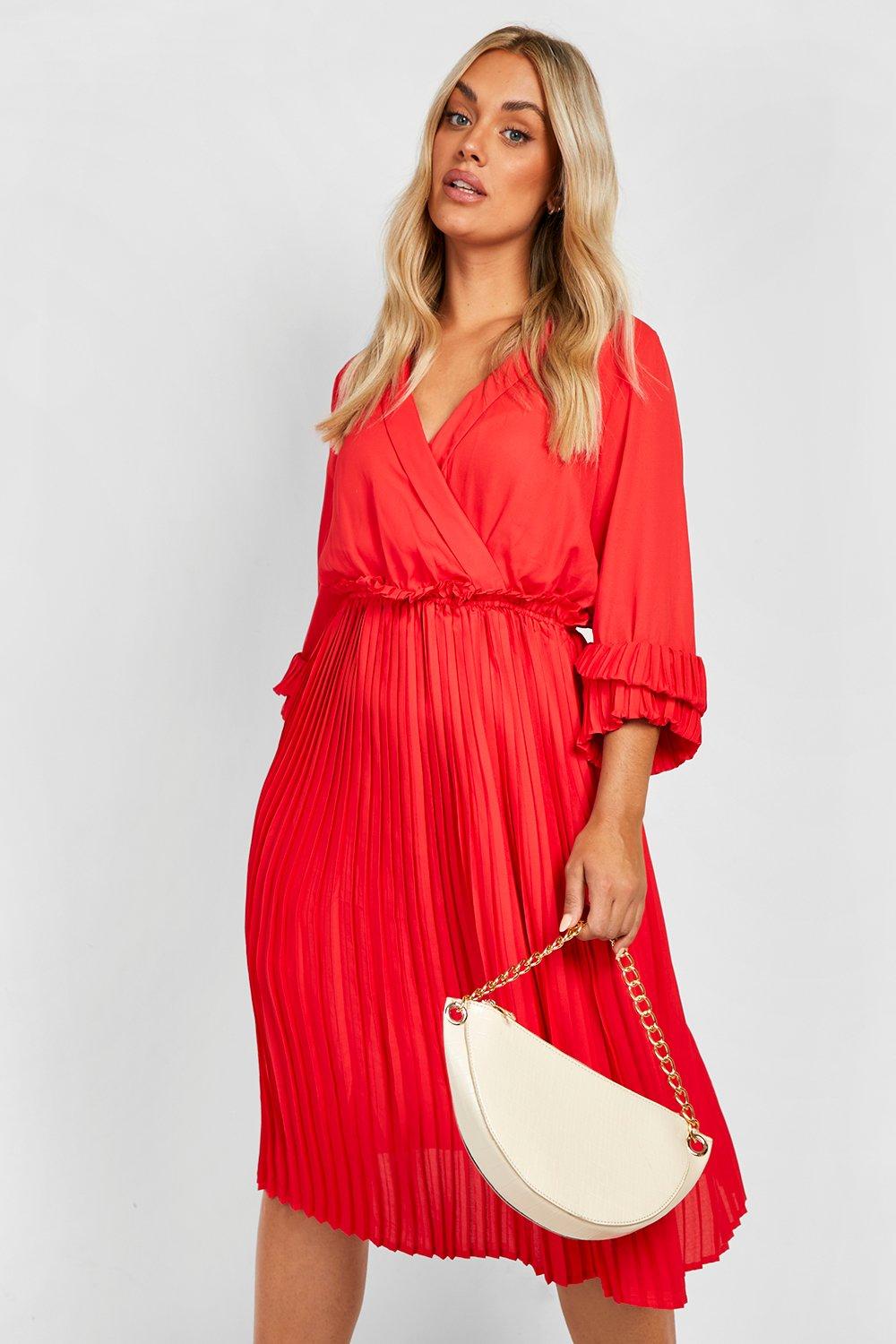 Boohoo pleated midi dress sale